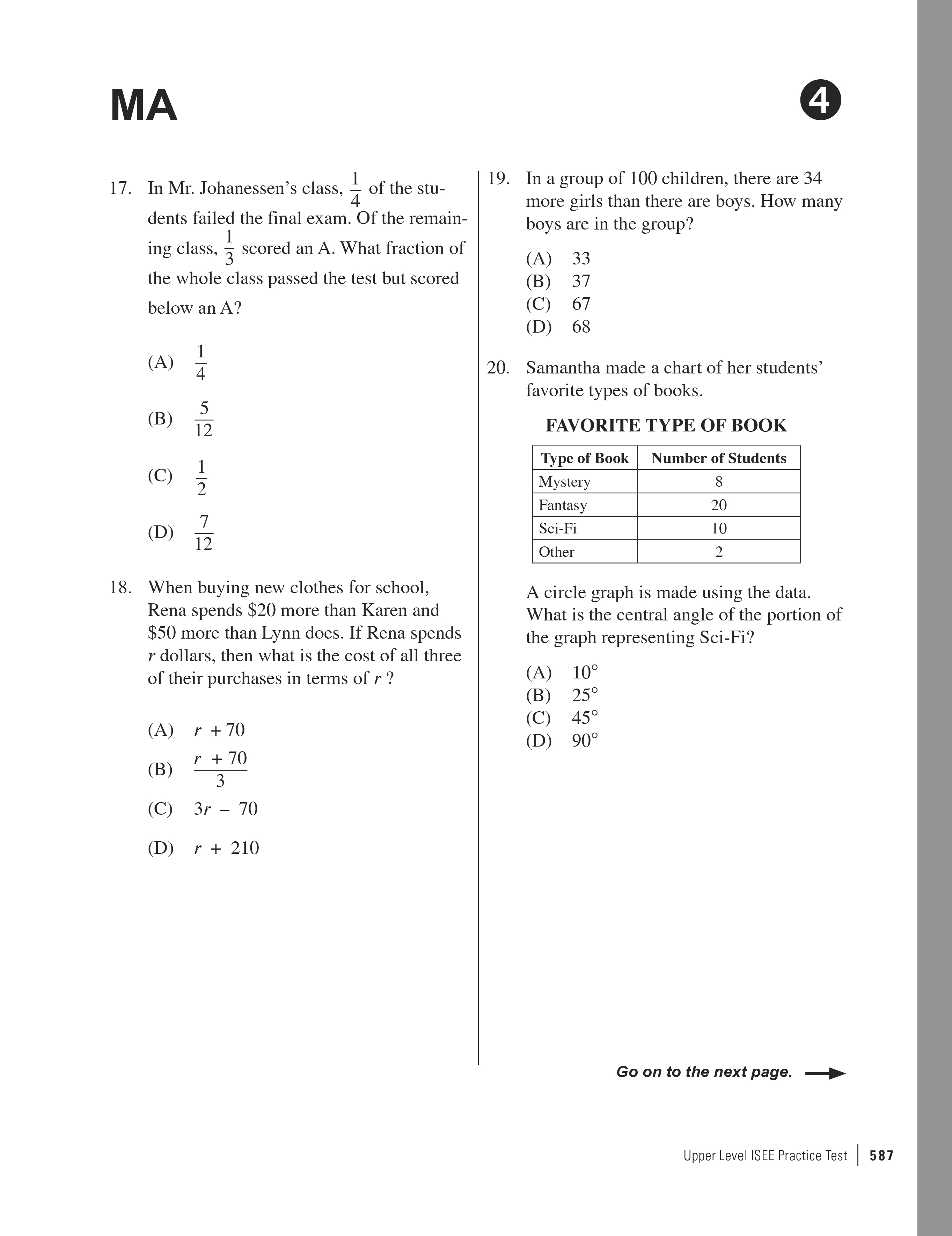 Free Isee Upper Level Practice Test Printable